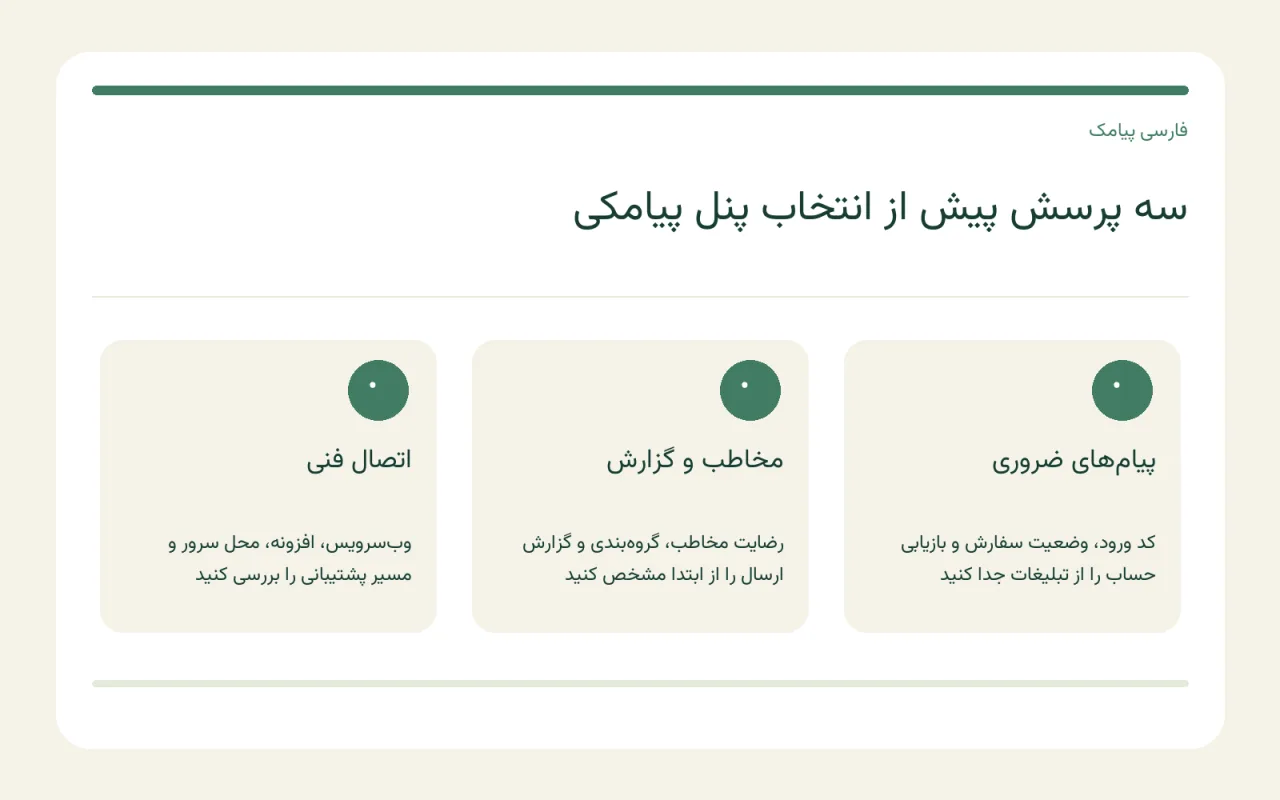 سه پرسش اصلی پیش از انتخاب پنل پیامکی درباره پیام‌های ضروری، مخاطبان و اتصال فنی